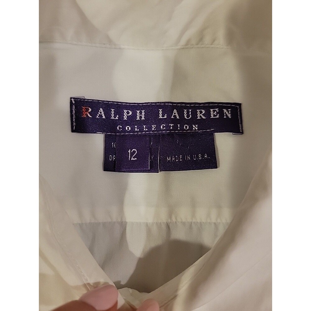 Ralph Lauren Purple Label Collection White Cotton French Cuff Shirt Womens 12 - Picture 10 of 13